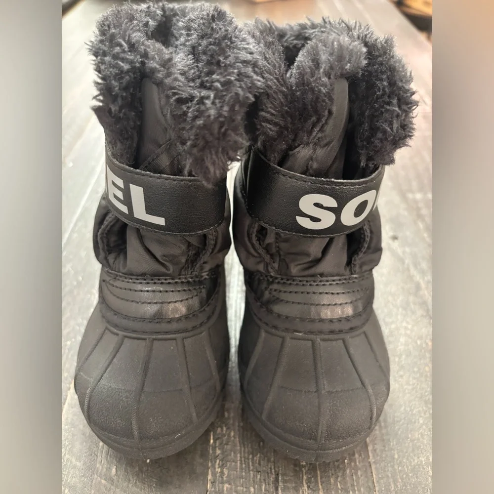SOREL Kids Snow Commander Boots Size 7 Black Waterproof Winter Insulated - Picture 2 of 5